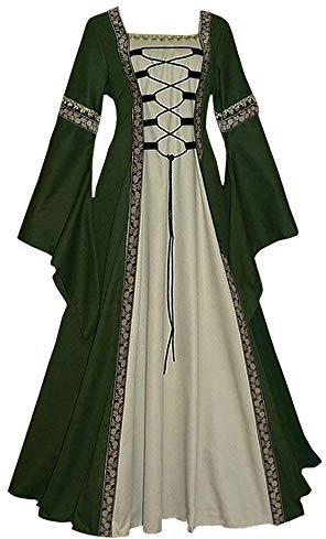 Feynman Medieval Costume Women - Retro Medieval Dress Gothic Palace Ladies Trumpet Sleeves Party Renaissance Costume