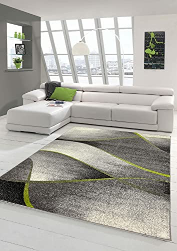 Teppich-Traum moderner Wohnzimmer Teppich Wellen Design in grün grau anthrazit - pflegeleicht Größe 120x170 cm