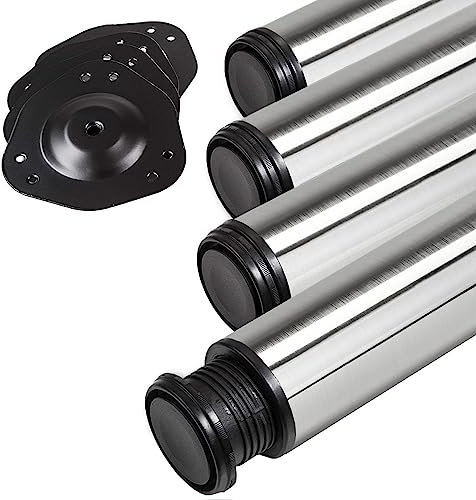 SOTECH 4 Stück Tischbeine Höhe 710 mm Ø 76/80 mm echt Edelstahl gebürstet belastbar bis 300 kg (75 kg pro Stück), Schreibtischbeine mit 32 mm Höhenverstellung Tischfüße