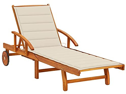 Tidyard Akazienholz Massiv Sonnenliege mit Auflage Gartenmöbel Liege Gartenliege Saunaliege Liegestuhl Relaxliege Holzliege Rollliege Strandliege 200 x 67 x 30/51/62/77/85 cm (L x B x H)