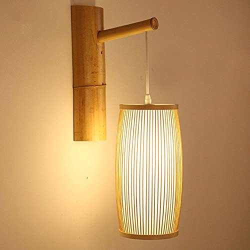 Yenisai Wandleuchte Bambus, Chinesische Handgefertigte Bambus Gewebte Art Deco Innen Wandlampe, Natürliche Bambus Rattan Wandleuchte Holzschirm Handbuch Weben Nachttischlampe Ohne Glühbirne-B