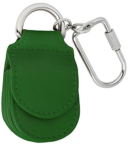MANAGE Schlüsselanhänger Leder Grün für Münzen Schlüssel Schlüsselring Karabiner - Keychain Autoschlüsselanhänger klein Echtleder Damen Herren mini kleingeldbörse (Grün)
