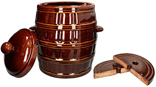 KOTARBAU® Gärtopf 12 L Steinguttopf mit Deckel und Beschwerungsstein Hermetisch Sauerkrauttopf Gurkentopf Keramiktopf Tontopf Einmachtopf Steingut Steinzeuggefäß Braun
