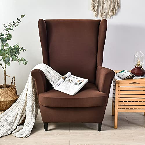 CHNSHOME Sesselhusse Ohrensessel 2 Stück Sesselbezug Sessel-Überwürfe Stretch Sesselüberzugs Ohrensessel Überzug Dunkelbraun