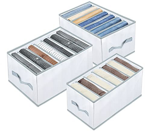 Hysagtek Kleiderschrank Organizer, 3 Stück Organizer Schublade, Faltbar Wardrobe Organizer 7 Fächer, Schubladen Organizer Kleidung für Jeans Hosen Hemden (S+M+L)
