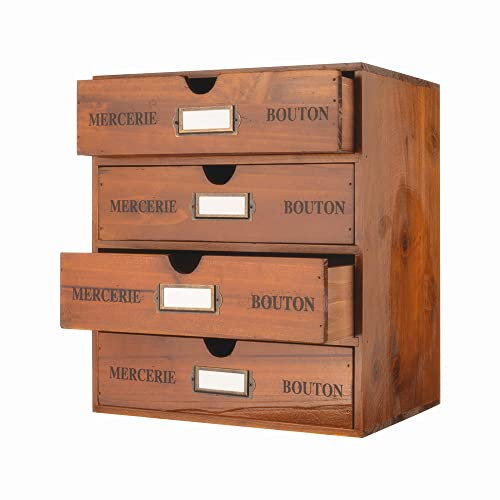 PACKGILO Aufbewahrungsbox aus Holz mit Schubladen, Vintage-Stil, Bürobedarf und Zubehör, Briefablage, Holz, Schreibtisch-Ordner, 4 Ebenen, Papiersortierer, Schulbedarf, Halter, rustikale