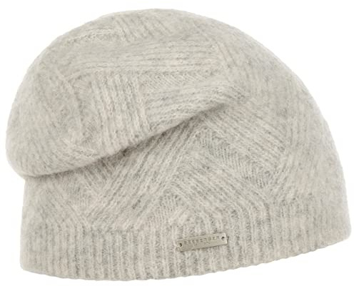 Seeberger Ricarda Wollmütze Beanie Strickmütze Wollbeanie Wintermütze Damenmütze Damen - mit Futter, Oversize Winter Herbst-Winter - One Size grau