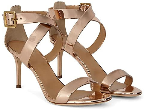 LEBE Tacchi Alti Sandali da Donna con Fibbia alla Caviglia Scarpe da Festa a Spillo-Rose Gold||44