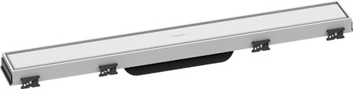 hansgrohe Fertigset Duschrinne RainDrain Match, Abflussrinne 600mm, Bodenablauf Dusche mit höhenverstellbarem Rahmen, Mattweiß