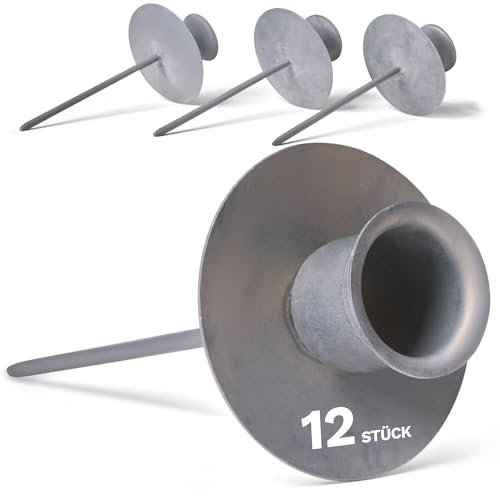 Novaliv 12x Kerzenpick mit Kerzenteller Adventskranz GRAU Kerzenpick zum Stecken Adventskranzkerzenhalter Tischdeko rund Kerzenhalter für Kränze Kerzentülle Metall Kerzenständer Kerzenpin