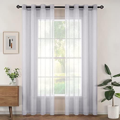 Woaboy Voile Gardinen Vorhänge Transparent Wohnzimmer mit Ösen Stores Gardinen Schlafzimmer Ösenvorhang Scheibengardine Schlaufengardinen Modern 2er Set 140x245 cm (B x H) Grau