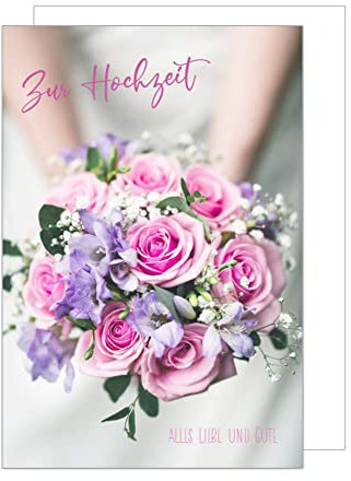 Edition Seidel Premium Glückwunschkarte zur Hochzeit mit Umschlag. Karte Hochzeitskarte Grusskarte rosa Blumenstrauss Rosen (H456 SW023)