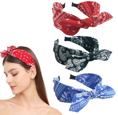 3Pcs Boho Breite Stirnband Kaninchen Ohren Haar Bands Stoff Rutschfest Kopfbedeckungen Elastische Twist Haarreifen 1920er Jahre Zubehör für Frauen Mädchen