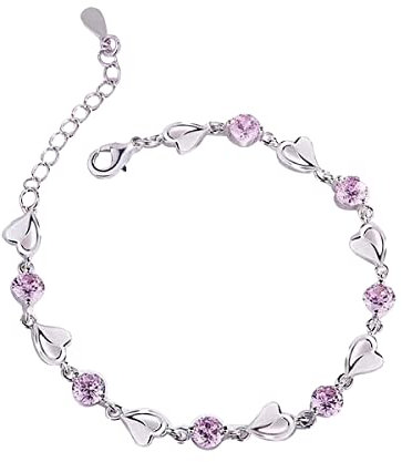 Bracciale da donna con cuore di cristallo Bracciale con strass rosso e blu Bracciale regolabile con cuore Festa della mamma San Valentino Natale Compleanno Gioielli per donna Mamma Signore (Rosa)