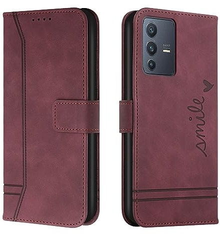Lihondar Kompatibel mit Vivo V23 5G Hülle, Handyhülle Vivo V23 5G, Leder Klappbar Schutzhülle Tasche Wallet mit Brieftasche [Standfunktion] Cover Flip Case Klapphülle (Rot)
