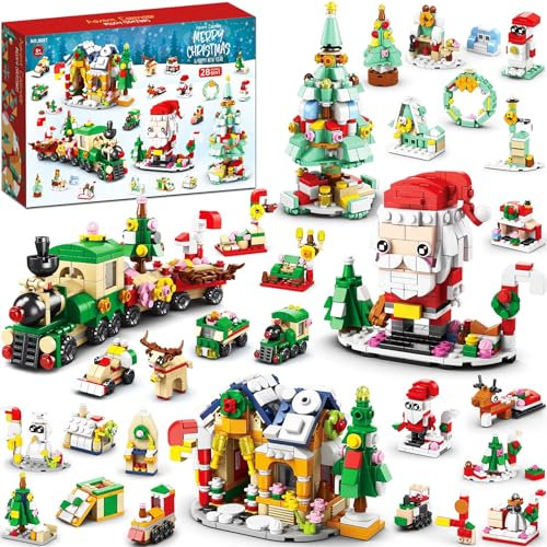YeahBoom Adventskalender Weihnachtsbaum Bauklötze Set,24 Day Geheimnisvolle Box Countdown Gift,24 Stück Adventskalender Spielzeug,Weihnachtsmann Rentier Bauklotz Set (Weihnachtsbaum)