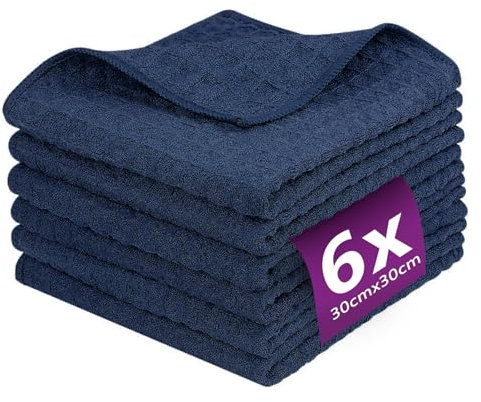 Moosfor Microfasertücher, 6er-Set, Saugfähige Fusselfrei Küchentücher Spültücher für Küche Dicke Barista Tuch Geschirrtücher Lappen, 30 x 30 cm, Marine Blau