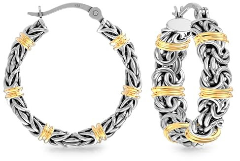 LeCalla 14K vergoldet byzantinischen Station Hoop Ohrringe in Sterling Silber | kleine 925 Silber zwei-Ton-Klick-Top-Ohrring Reifen für Frauen - 25MM