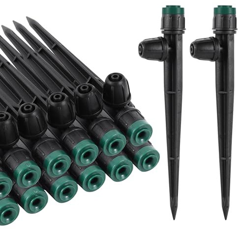 FOGWOWO 50 Pulverizadores De Goteo Para Manguera De Riego De 1/4 Pulgadas, Pulverizador De Flujo De Agua Ajustable A 360 Grados A Estaca De 5,5 Pulgadas Para Sistema De Riego De Jardín
