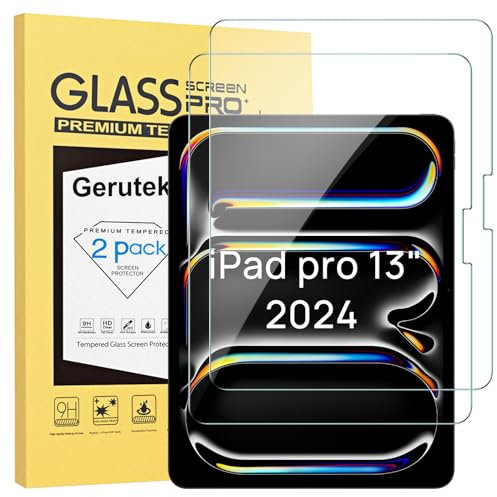 Gerutek [Lot de 2 Verre Trempé Pour iPad Pro 13 Pouces M4 (2024, 7ème Génération), 9H Dureté, Haute Définition, Anti Rayures, Sans Bulles, 2.5D Film Protection Écran Pour Nouvel iPad Pro 13 2024