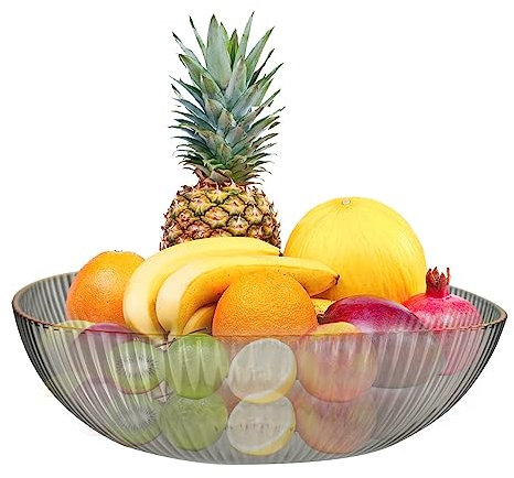 KARBAG Fruit Bowl - Clear Plastic Basket for Salad, Dessert, Vegetable, Snack Display and Storage - Kitchen Counter Serving Tray (Grey)