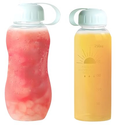 2PCS Trinkflasche,Tragbare Sportflasche,Mini Plastikbecher,Auslaufsichere Wasserflasche,für Outdoor Wandern Camping Reisen Lagerung,300ML (Blau)