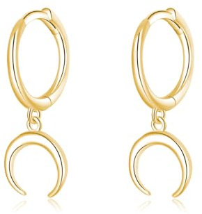SLUYNZ 925 Sterling Silber Mond Ohrringe Creolen für Frauen Damen Kleiner Mond Creolen Ohrringe Huggie Ohrhänger (B-Gold)