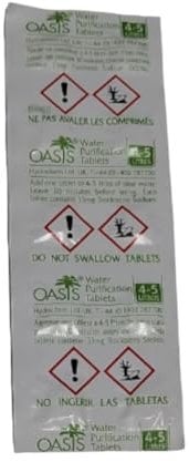 Emergency Water Purification Tablets Oasis Water Purification Tablets 33 MG treats 5L water - 100 tablets