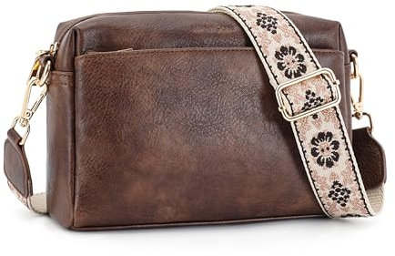 APHISON Crossbody Bag for Women Vegan Leather Small Shoulder Bags with 3 Zip Compartments, Crossbody Phone Bag Purse with Adjustable Wide Strap