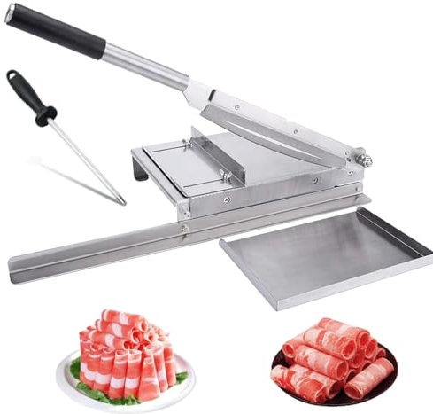 MoRfiL Manual Fro-Zen Meat Slicer,with Sharpening Stick, Stainless Steel Meat Cutter with Non-Slip Handle,Beef Mutton Roll Meat Cheese Food Slicer,Home Cooking Kit of Hot Pot Shabu Shabu