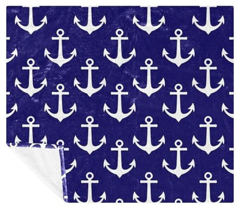 FNETJXF Decken und Überwürfe, Fleece-Überwurfdecke für Couch, Couch-Überwurf, marineblau, Anker-Cartoon, flauschige, bequeme Fleecedecken