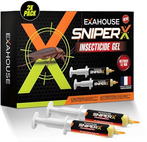 Exahouse Gel Insecticide Anti Cafards 2 seringues (2x10g) - Produit Eradicateur Cafards Puissant - Seringue Gel Insecticide Sniper, Produit pour Blattes