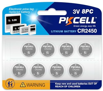 PKCELL CR2450 Batterie 3V Lithium Batterie,5 Jahre Haltbarkeit,hohe Kapazität,Lange Lebensdauer,8 Stück