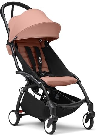 Stokke YOYO3 Kinderwagen ab 6 Monaten – inklusive schwarzem Rahmen/Ingwer-Sitzkissen und Baldachin – lässt sich blitzschnell ein- und ausklappen – leicht und kompakt – Handgepäck-kompatibel