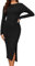 Famulily Women Work Dresses Elegant Casual Button Split Hem Sweater Dress Long Sleeve Plain Ribbed Knit Midi Dresses Black S