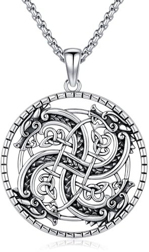 Eusense Wikinger Drachen Halskette für Männer 925 Sterling Silber Drache Anhänger Spirale Tier Drache Amulett Schmuck Geschenk für Männer Jungen