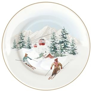 Easy Life Kuchenteller Chalet Winterhütte D. 19cm weiß grau Porzellan