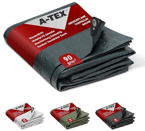 A-TEX® Abdeckplane 90g/m² (Grau, 5 x 7 m)| Verschiedene Stärken, Größen und Farben wählbar | Plane mit Ösen | Gewebeplane Gartenplane Holzplane Schutzplane | wasserdicht | reißfest | UV-stabilisiert