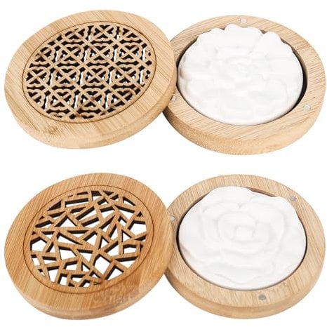Trendecor 2 Stück Duftsteine für Ätherische Öle, Diffuser Ätherische Öle Klein mit Hölzerner Räucherkiste Diffuser Ätherische Öle Duftstein Aroma Diffuser für Aromatherapie in Schlafzimmer und Auto
