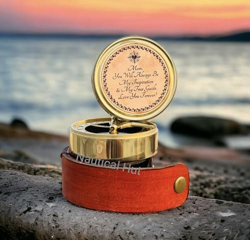 Messing-Sonnenuhr-Kompass mit hochwertigem Lederetui – Sonnenuhr-Kompass für Mutter, Geschenke für Mutter zu Sohn, einzigartige Geschenkideen für Mutter zu Sohn, emotionales Zitat, Mutter, Sie werden