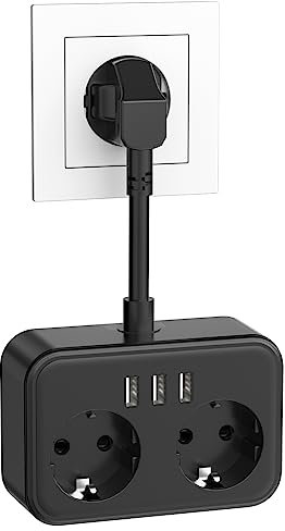 Doppelstecker für Steckdose, Steckdosenleiste mit USB, Steckdosenadapter(250V/16A) für Büro, Hause, Reisen