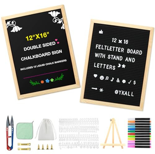 12x16 Double-Sided Chalkboard & Felt Letter Board with Stand, Includes 8 Liquid Chalk Markers, 340 Pre-Cut Letters, and Accessories – Perfect for Weddings, Cafés, Parties, and Home Decor