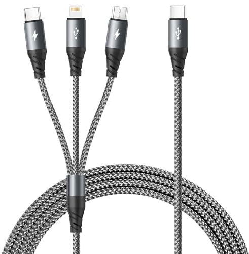 Câble Chargeur Multi Embout,[1.2M] Chargeur 3 en 1 Câble Cable USB C vers Lightning avec iP Micro USB Type C Lightning Cable Chargeur Universel pour iPhone 16 15 14,iPad Pro, MacBook,Galaxy