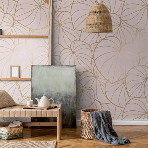 Profhome Florale Tapete 382801-GU Vliestapete rosa gold Fototapete 0,53 m x 8,80 m / 4,45 m2
