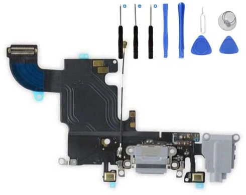 Eutoping USB Ladebuchse für Apple iPhone 6S Schwarz Dock Connector Charger Board Flex Kabel Montage Ersatz mit Werkzeug
