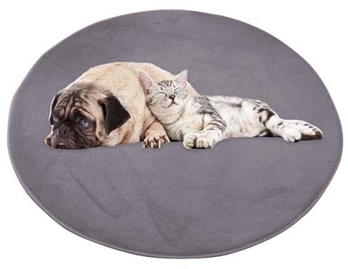 ping bu Großes Hundebett, Haustiermatte, rund, weich, warm, Plüsch, rutschfest, beruhigend, für den Innenbereich, waschbar, Hundekissen, Bodenmatte (60 x 60 cm, Grau)