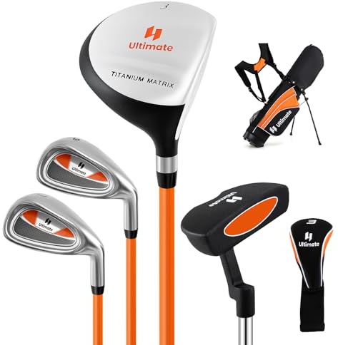 COSTWAY Set de Palos de Golf para Niños 8-10/11-13 Años, Incluye Madera Fairway 3, Hierros 7 y 9, Putter, Cubrepalo, Bolsa de Golf, Niños y Niñas (Amarillo, 11-13 Años)