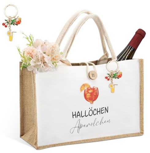ZYNERY Aperol Spritz Geschenkset, Aperol Geschenk Jutetasche mit Obst-Schlüsselanhänger, Witzige Aperol Geschenk Tasche für Damen Kollegin Freundin