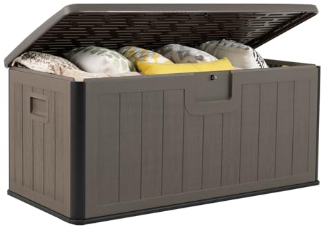 GIANTEX Auflagenbox Wasserdicht, Gartenbox mit Deckel, 378 L Kissenbox für Garten, Balkon, Terrasse, Pool, Gartenkiste Aufbewahrungsbox outdoor für Werkzeuge & Gartenaccessoires (Braun)