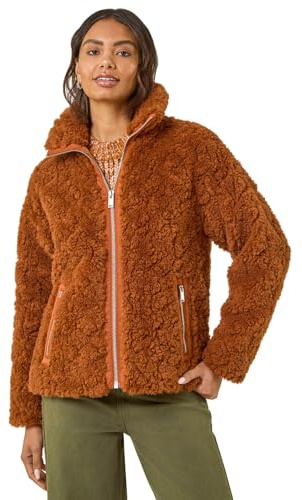 Roman Originals Teddy Borg Bomber Coat for Women UK - Ladies Everyday Autumn Winter Collar Neckline Comfy Soft Evening Vacation Work Party Night Out
